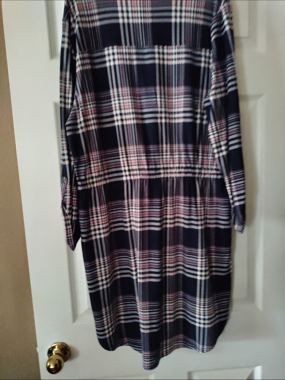Bobbie Brooks Navy, White & Pink Plaid Drawstring Tunic Dress - Picture 7 of 9